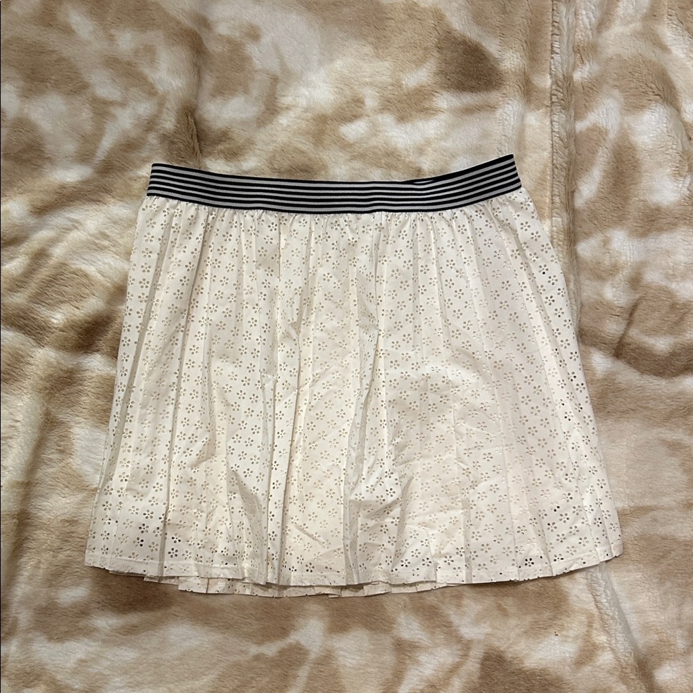 Tory Burch Cream Mini Skirt with Black Striped Waistband